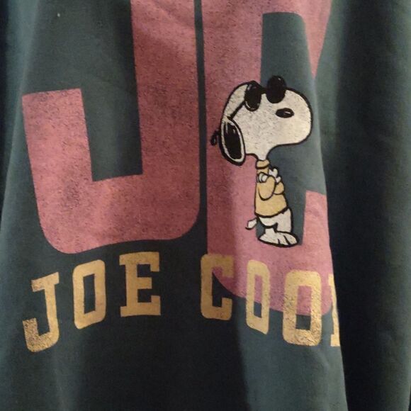 Peanuts Joe Cool Women's XL Loose Fit Crop Top Fleece lined Teal Pink Sweatshirt - Picture 3 of 9